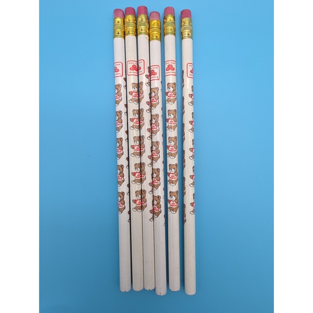 Vintage State Farm Insurance Pencils Unused Good Neigh Bear Neighbor Lot Of 6